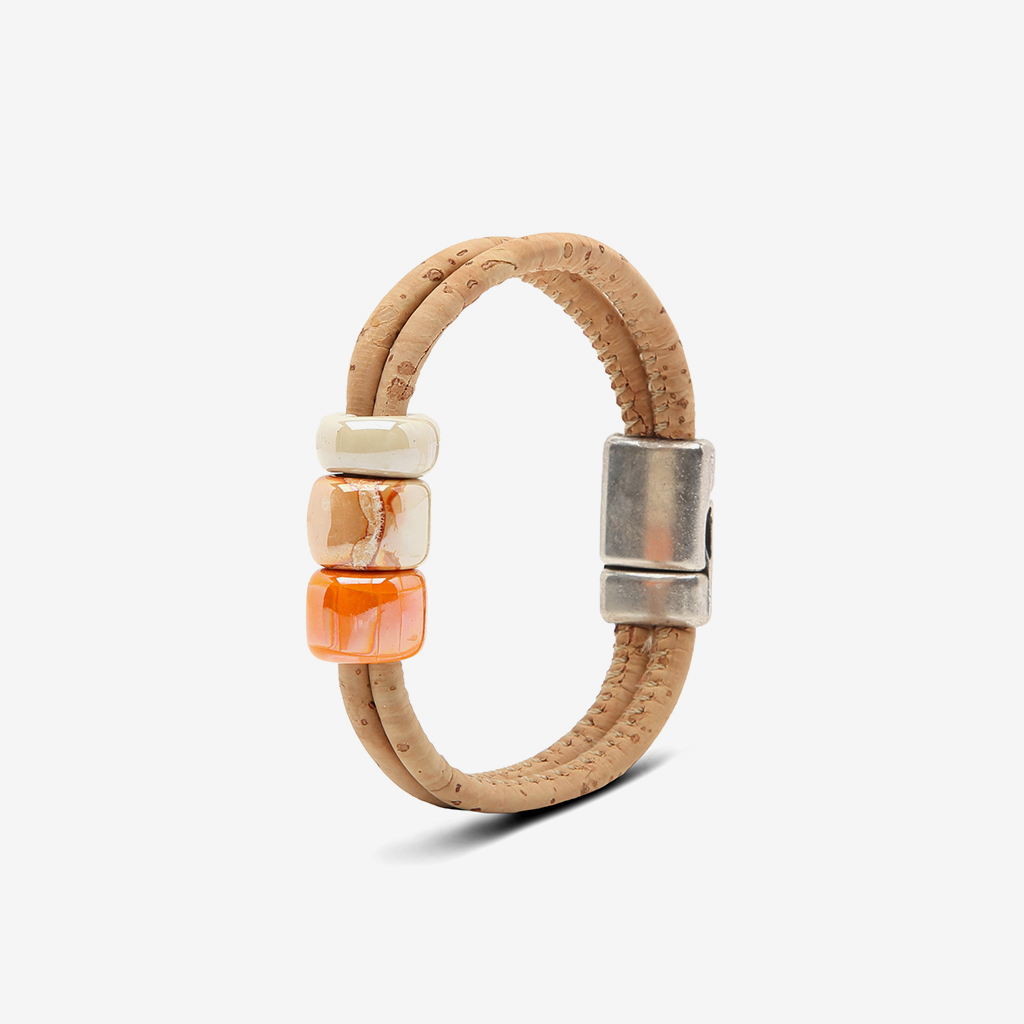 Beige cork bracelet with multicolor ceramic