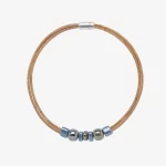 Natural cork necklace with round and rectangular blue ceramics