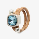 Natural cork ring with blue diamond and bead