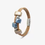 Bracelet in natural cork with ceramics in shades and silver beads