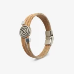 Bracelet with 3 layers of natural cork, with plate, silver beads and black eye