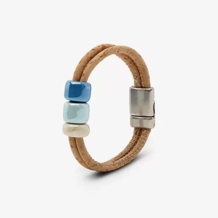 Beige cork bracelet with multicolored ceramic