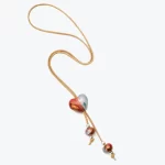 Long natural cork necklace with heart-shaped ceramic pendant