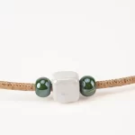 Cork necklace with square white ceramic and round green ceramic - Image 3