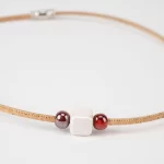 Cork necklace with square white ceramic and mixed red round ceramic - Image 2
