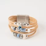 Pulseira cortiça natural com 5 voltas com cerâmica azul - Image 2