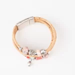 Pulseira cortiça natural com 5 voltas com cerâmica rosa - Image 2