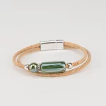 Pulseira em cortiça natural com duas voltas e cerâmica em forma de tubo