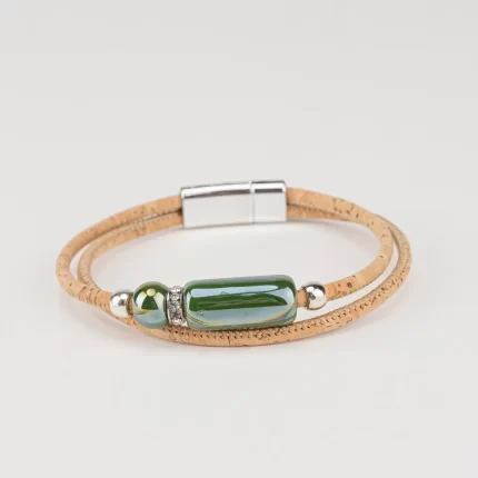 Bracelet in natural cork with two turns and natural-tone ceramic