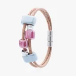 Cork bracelet with green and pink ceramics