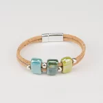 Bracelet in natural and blue cork with ceramics and silver-toned details