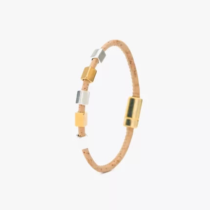 Natural cork bracelet with gold and silver beads