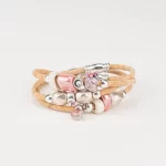 Three separate natural cork bracelets with ceramic and silver beads