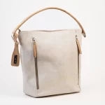 Cork handbag with red handle and strap