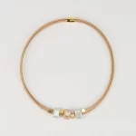 Cork necklace with two layers of blue and natural ceramic