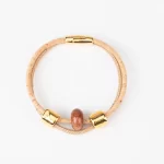 Natural cork bracelet with two turns and catanha ceramic, round gold beads - Image 2