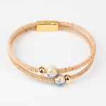 Double-strand bracelet with two mixed blue ceramics and gold beads