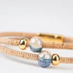 Double-strand bracelet with two mixed blue ceramics and gold beads - Image 3