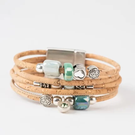 Natural cork bracelet with 5 turns of white ceramic