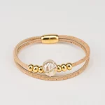 Double-wrapped cork bracelet with natural rough ceramic