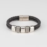 Intertwined cork bracelet for men, with silver pieces