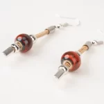 Cork earrings with brown ceramic and silver beads - Image 2