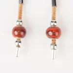 Cork earrings with brown ceramic and silver beads - Image 3