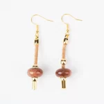 Cork earrings with brown ceramic with gold nuggets and gold beads