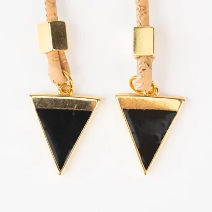 Cork earrings with black and gold pendant