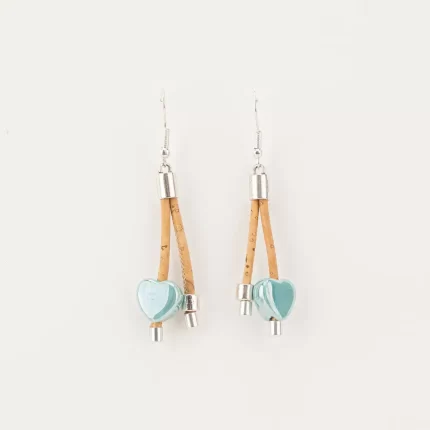 Oval cork earrings with diamonds and white ceramic