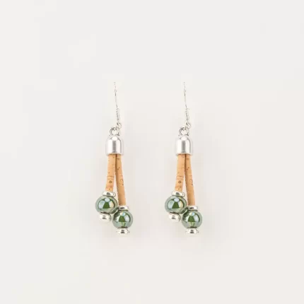 Cork pendant earrings with ceramic balls