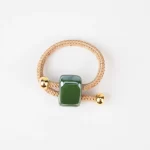 Adjustable cork ring with green stone and gold beads - Image 2