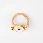 Adjustable cork ring with pink eye stone and gold beads - Image 2