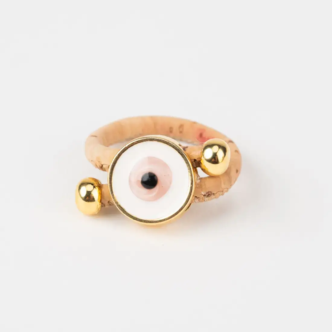A553.01R01a Adjustable cork ring with pink eye stone and gold beads - Image 1