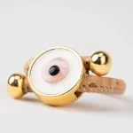 Adjustable cork ring with pink eye stone and gold beads - Image 3